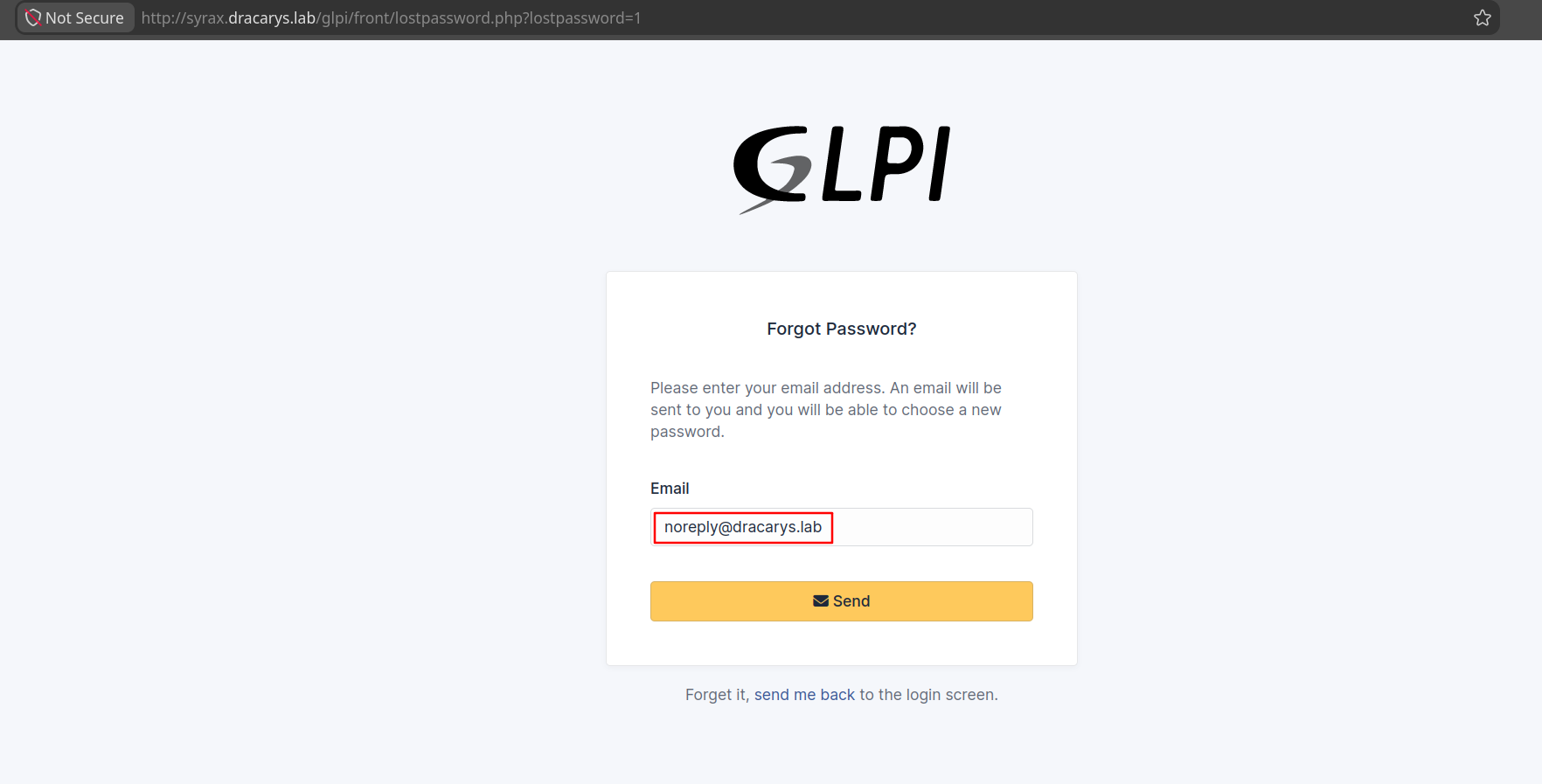Submitting the dumped email on the Forgot Password form