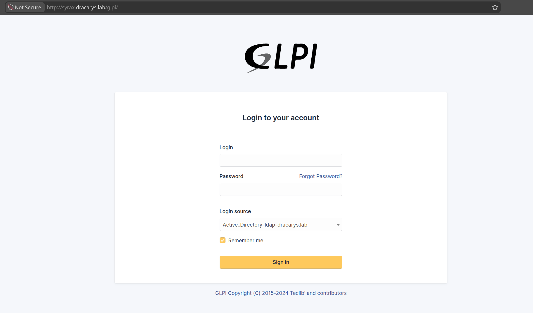 GLPI login page