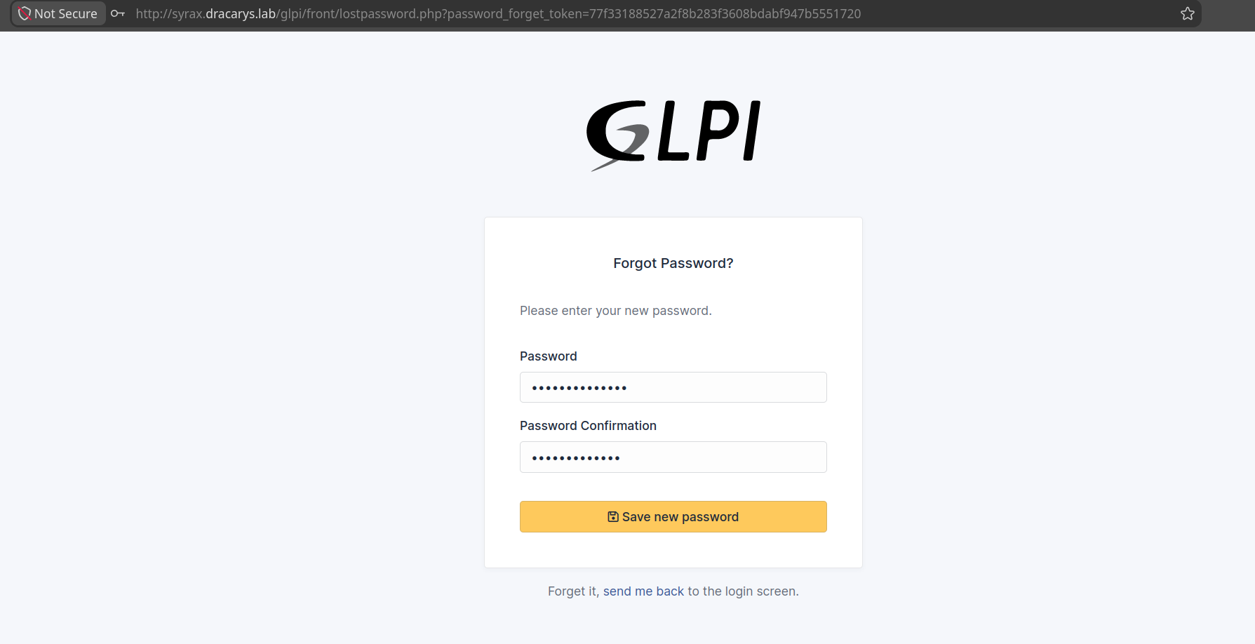 Setting a new password via the stolen token